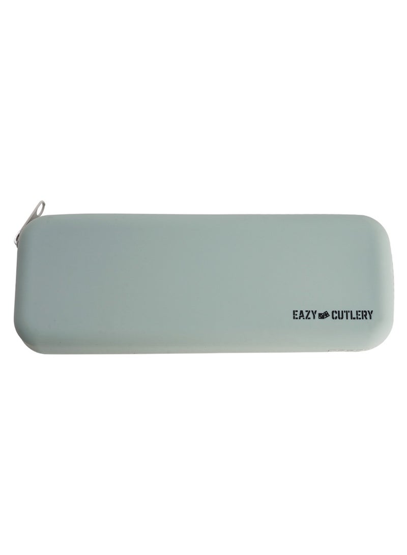 Eazy Kids طقم من 4 أدوات مائدة (ملعقة، شوكة، سكين وملعقة شاي) مع حقيبة سيليكون - رمادي - Image 4