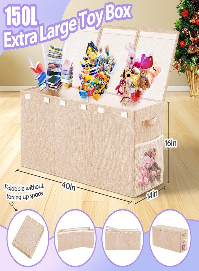 Rocamdo Extra Large Toy Box, Collapsible Storage Bins with Lids, Toy Storage Organizer Toddler Bin Boxes for Kids, Boys, Girls, 40"x14"x16"Toy Chest Baskets for Nursery, Living Room, Playroom, Bedroom, Beige - Image 2
