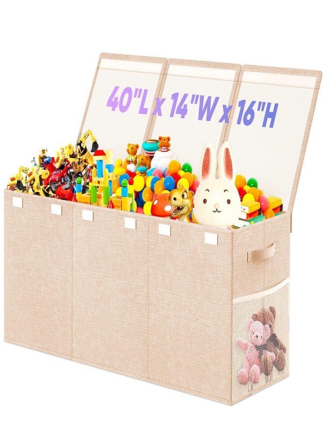 Rocamdo Extra Large Toy Box, Collapsible Storage Bins with Lids, Toy Storage Organizer Toddler Bin Boxes for Kids, Boys, Girls, 40"x14"x16"Toy Chest Baskets for Nursery, Living Room, Playroom, Bedroom, Beige - Image 1