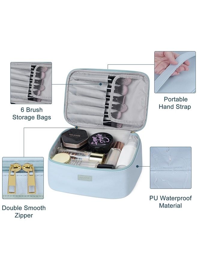 MAANGE Makeup Bag - Large Cosmetic Bag with 2pcs Small Makeup Bags Portable Leather Travel Makeup Bag Set Toiletry Bag Make Up Bags for Women and Girls (Blue) - Image 5