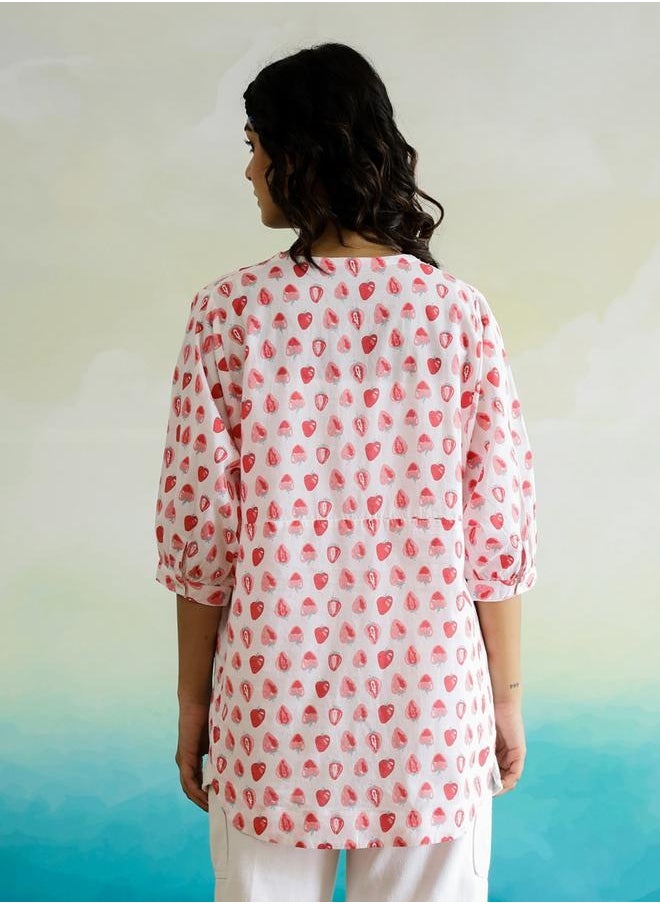 sanskrutihomes All-Over Print V-Neck Batwing Sleeve Cotton Top by Styli  - Image 2