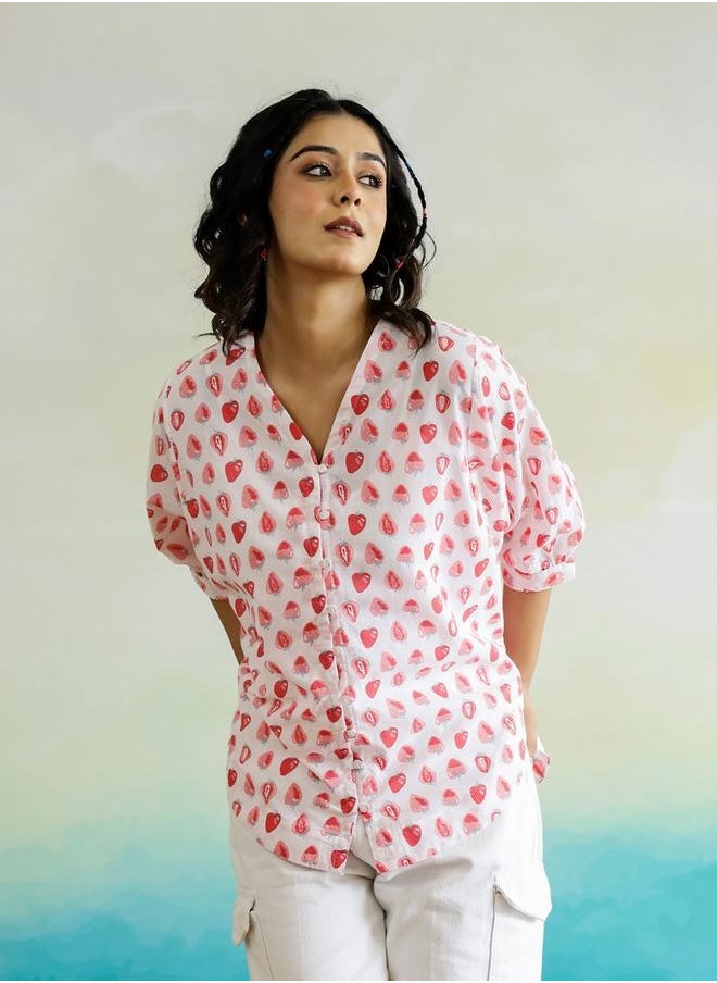 sanskrutihomes All-Over Print V-Neck Batwing Sleeve Cotton Top by Styli  - Image 4