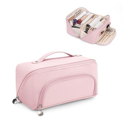 Lotour Makeup Bag Organizer Travel Cosmetic Bag, Large Capacity Skincare Bag for Women Girls, Portable Pouch Open Flat Toiletry Bag for Travel Essentials Toiletries Accessories - Image 1