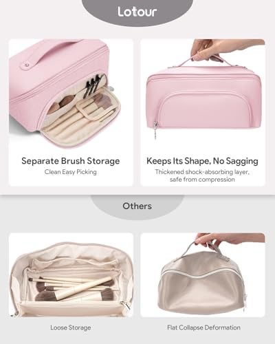 Lotour Makeup Bag Organizer Travel Cosmetic Bag, Large Capacity Skincare Bag for Women Girls, Portable Pouch Open Flat Toiletry Bag for Travel Essentials Toiletries Accessories - Image 2