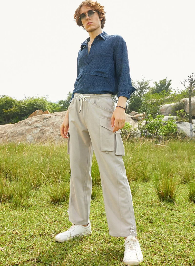 Campus Sutra Men's Saltbox Beige Straight-Fit Utility Trousers
