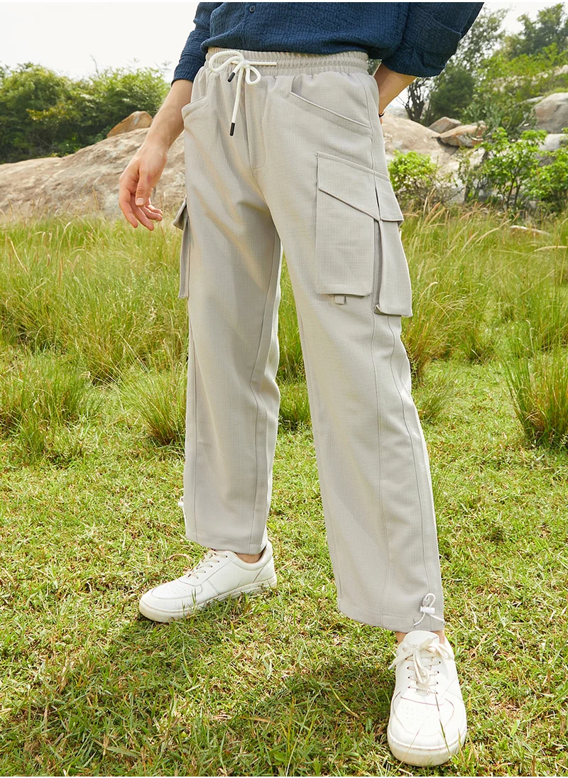 Campus Sutra Men's Saltbox Beige Straight-Fit Utility Trousers