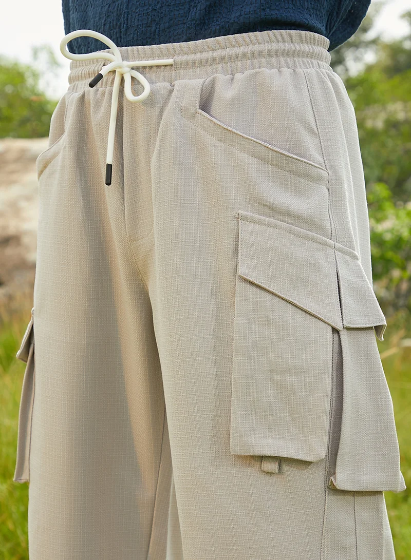 Campus Sutra Men's Saltbox Beige Straight-Fit Utility Trousers