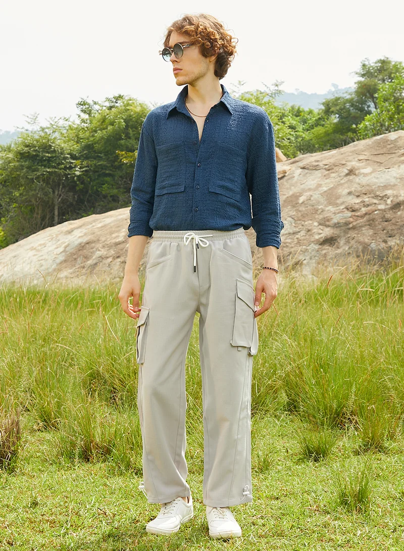Campus Sutra Men's Saltbox Beige Straight-Fit Utility Trousers
