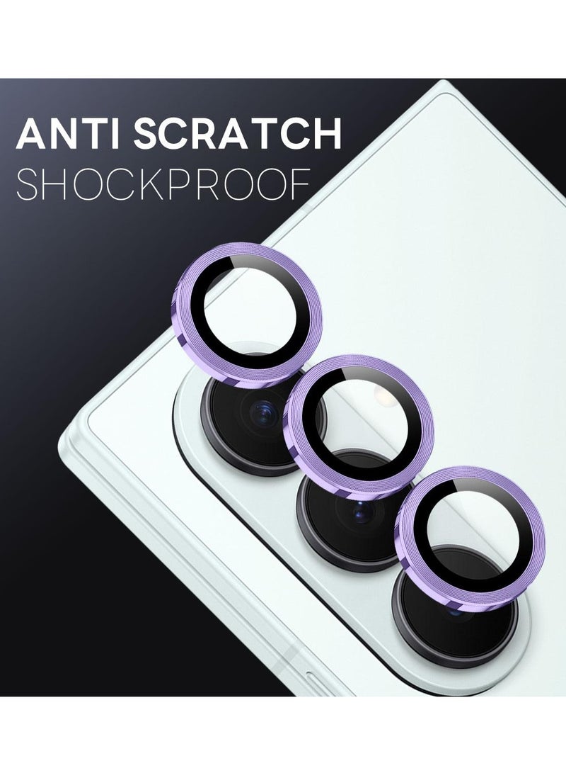 Wtech Samsung Galaxy Z Fold7 5G 2025 Premium Alloy Ring Camera Lens Tempered Glass Protector Shield (MLGICR) - Clear/Purple - Image 2