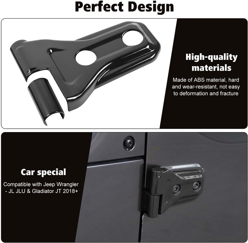 RT-TCZ Door Hinge Cover Trim for Jeep Wrangler JL JLU & Gladiator JT 2018-2024, Black, 8 Pack - Image 3