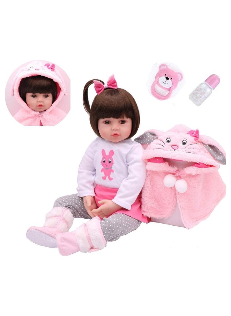 Reborn Baby Doll With Plush Toy 19Inch Eye Color Selection, Pacifier And Bottle 19inch  - Image 1