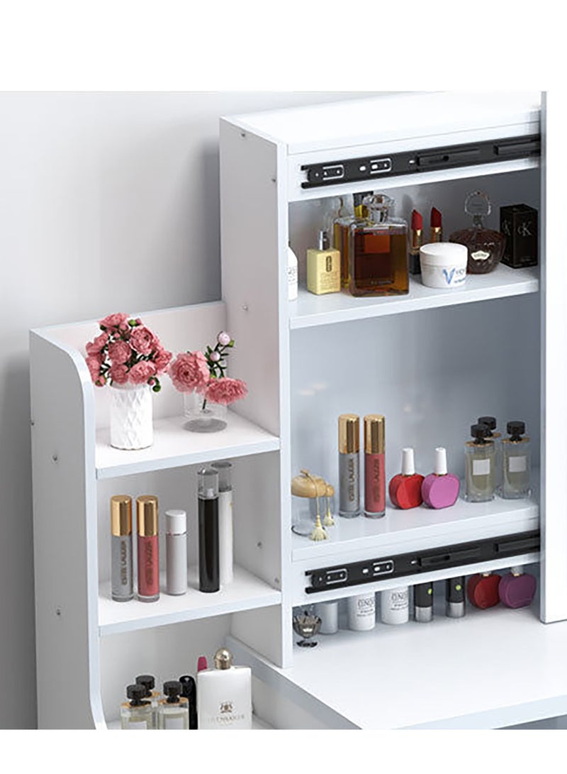 GoldenLike  طاولة الفراغ الحديثة مع مرآة LED ، كرسي مكتب ماكياج 100 سم مع خزانة تخزين لغرفة النوم - Image 3