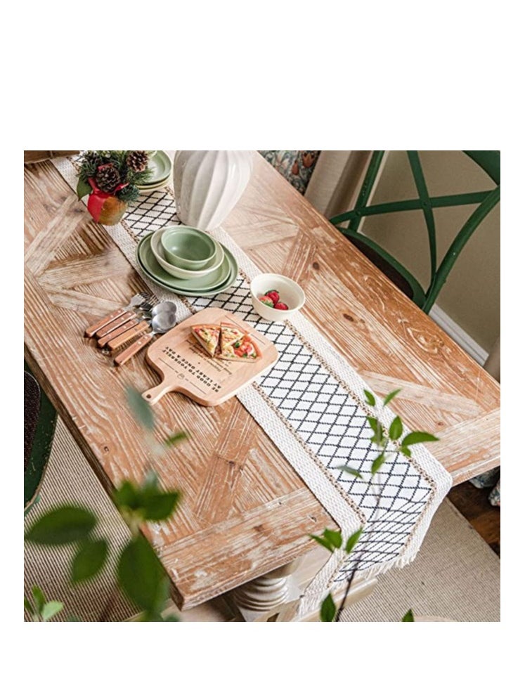 Generic - Table Runner, Boho Table Runner, Perfect for Bohemian Decor, Boho Wedding Table Decor, Hand Woven Off White Table Runners for Dining Room, Coffee Table or Decorations for Home (71x 12") - Image 1