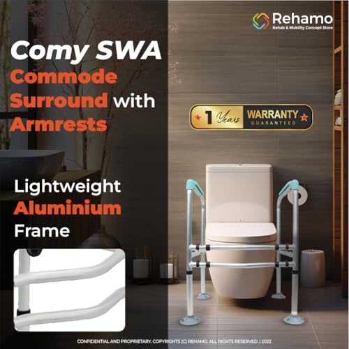 Rehamo Commode Surround with Armrests – Adjustable Toilet Safety Frame & Support Stand for Elderly | Folding Bathroom Support for Seniors | Lightweight Commode Support | 1 Year Warranty - Image 2