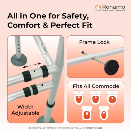 Rehamo Commode Surround with Armrests – Adjustable Toilet Safety Frame & Support Stand for Elderly | Folding Bathroom Support for Seniors | Lightweight Commode Support | 1 Year Warranty - Image 3