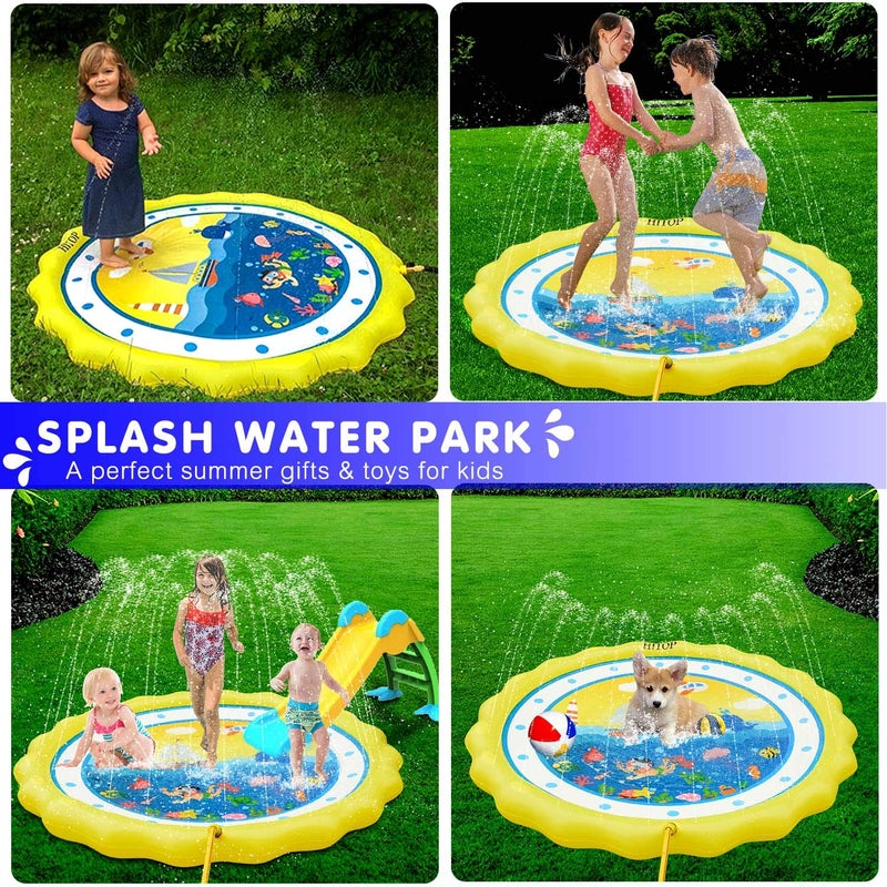 HITOP Kids Sprinklers for Outside, Splash Pad for Toddlers & Baby Pool 3-in-1 60" Water Toys Gifts for 1 2 3 4 5 Year Old Boys Girls Splash Play Mat (Ocean) - Image 4