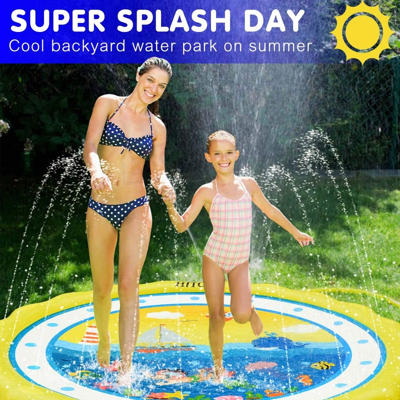 HITOP Kids Sprinklers for Outside, Splash Pad for Toddlers & Baby Pool 3-in-1 60" Water Toys Gifts for 1 2 3 4 5 Year Old Boys Girls Splash Play Mat (Ocean) - Image 5