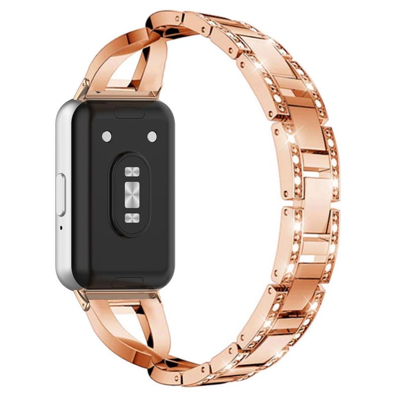 Sankel Compatible for Samsung Galaxy Fit 3 Band, Women [No Gap] Metal Replacement Chain Bling Rhinestone Galaxy Fit3 Strap Watch Band Wristband for Samsung Galaxy Fit 3 SM-R390 Smartwatch (RoseGold) - Image 2