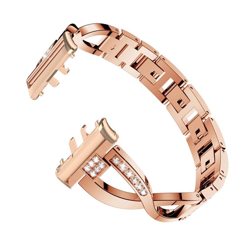 Sankel Compatible for Samsung Galaxy Fit 3 Band, Women [No Gap] Metal Replacement Chain Bling Rhinestone Galaxy Fit3 Strap Watch Band Wristband for Samsung Galaxy Fit 3 SM-R390 Smartwatch (RoseGold) - Image 3