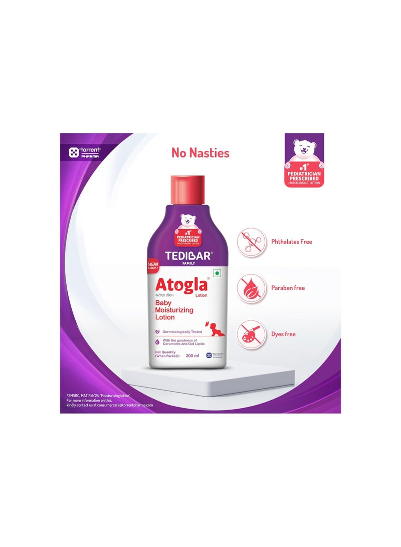 Atogla Baby Lotion 200ml from Tedibar Family | No. 1* Pediatrician prescribed Moisturising Lotion- By Torrent Pharma