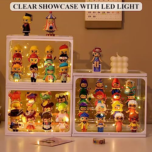 WMM Glass Display Case for Figures with Light 2 Tier Clear Display Stand for Collectibles Stackable Assemble Display Box for Action Figures Toys Dustproof Clear Storage Box Showcase for Pop Mart - Image 2
