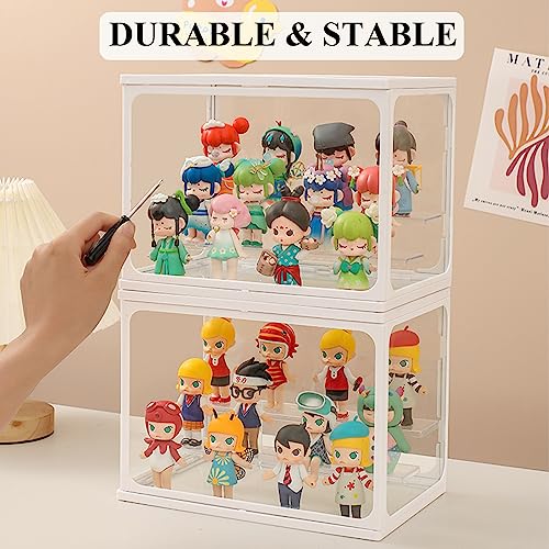 WMM Glass Display Case for Figures with Light 2 Tier Clear Display Stand for Collectibles Stackable Assemble Display Box for Action Figures Toys Dustproof Clear Storage Box Showcase for Pop Mart - Image 4
