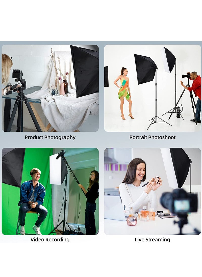 Glanfen - Studio Photography Lighting Kit with 380W 3 Colors Remote LED Bulbs,SoftBoxes and Carry Bag for Video Recording, Portraits Shooting - Image 1