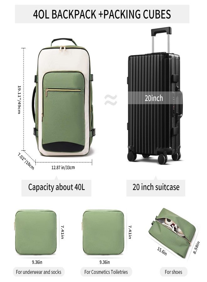 GAEKEAO Travel Backpack for Women & Men Carry on Backpack fits 17" Laptop Flight Approved Personal Item Travel Bag with 3 Packing Cubes，Business Causal Weekender Green - Image 4