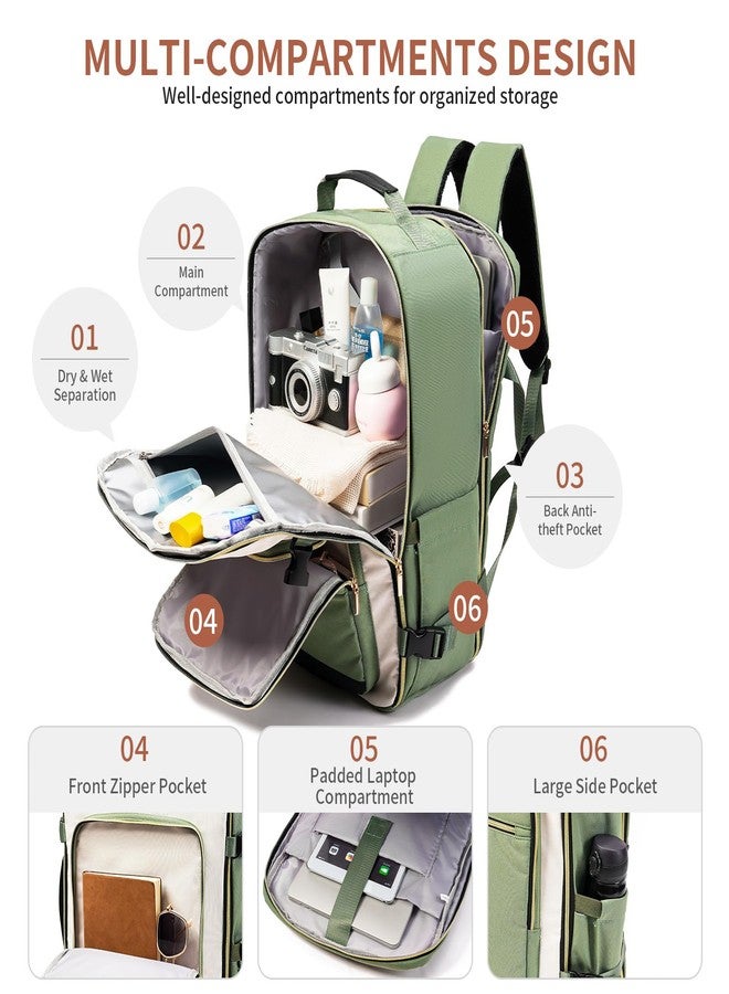 GAEKEAO Travel Backpack for Women & Men Carry on Backpack fits 17" Laptop Flight Approved Personal Item Travel Bag with 3 Packing Cubes，Business Causal Weekender Green - Image 3