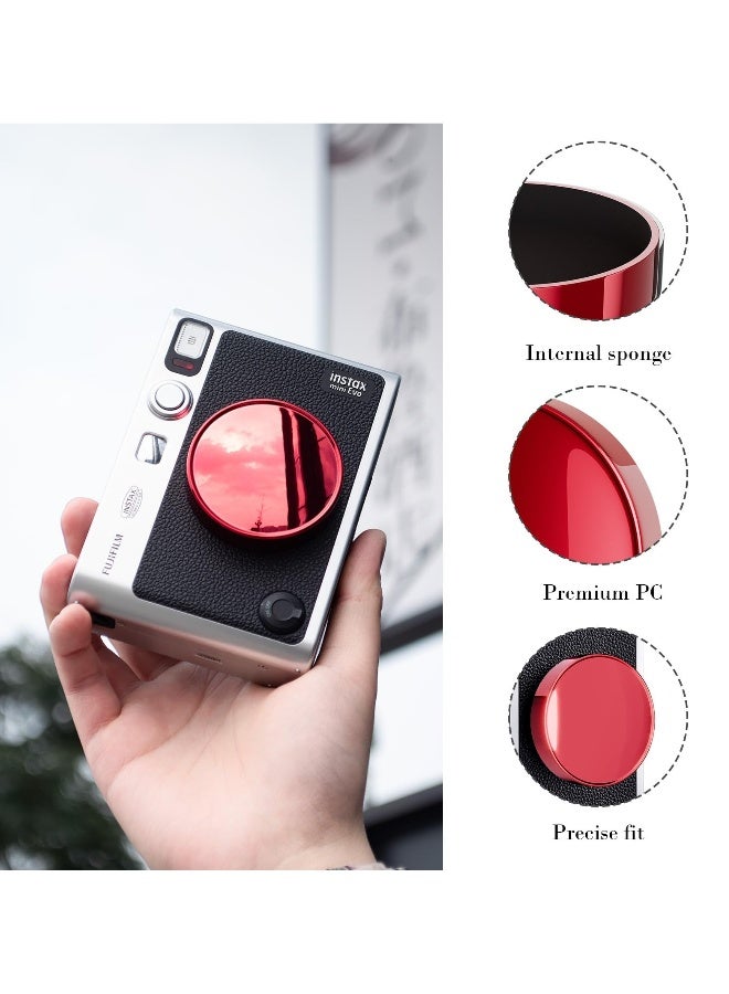 Lens Cap for Fujifilm Instax Mini Evo, Fuji Mini Accessories for Fuji Instax Mini Evo Lens Cover, PC Material Mini Evo Lens Cap with Flocking Internal - Red - Image 3