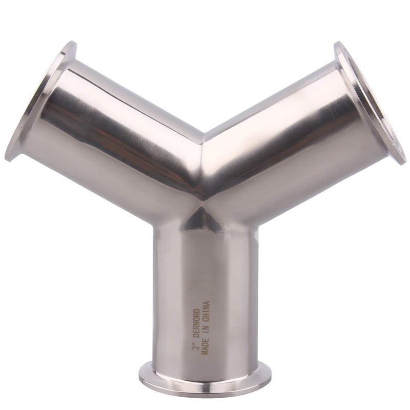 DERNORD Tri Clamp Wye Clamp End True Y Type Cross Tee Tube Stainless Steel 304 Three Way Elbow 2 Inch Pipe OD
