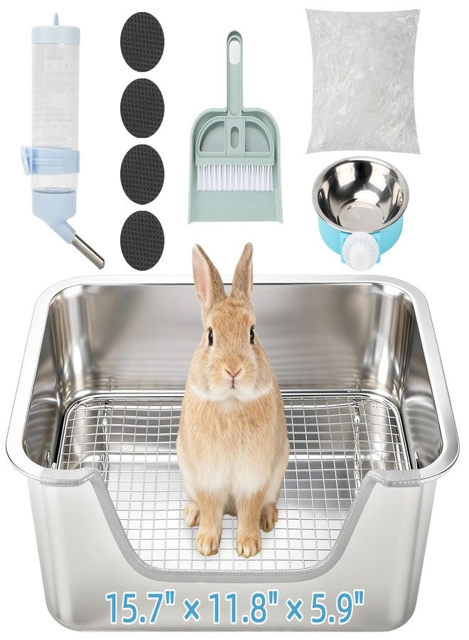 BWOGUE Stainless Steel Rabbit Litter Box with Sifting Tray, Metal Grids Bunny Litter Box, Small Animal Toilet Pan Steel Grid for Adult Guinea Pigs, Chinchillas, Ferrets, Easy to Clean, Odor Control - Image 1