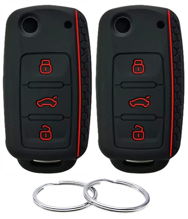 REPROTECTING Silicone Rubber Key Fob Cover Compatible with 2006-2015 VW Volkswagen Beetle CC Eos GTI Golf Jetta Passat Rabbit Tiguan Touareg NBG735868T HLO1J0959753AM HLO1J0959753DC NBG0100180T - Image 1