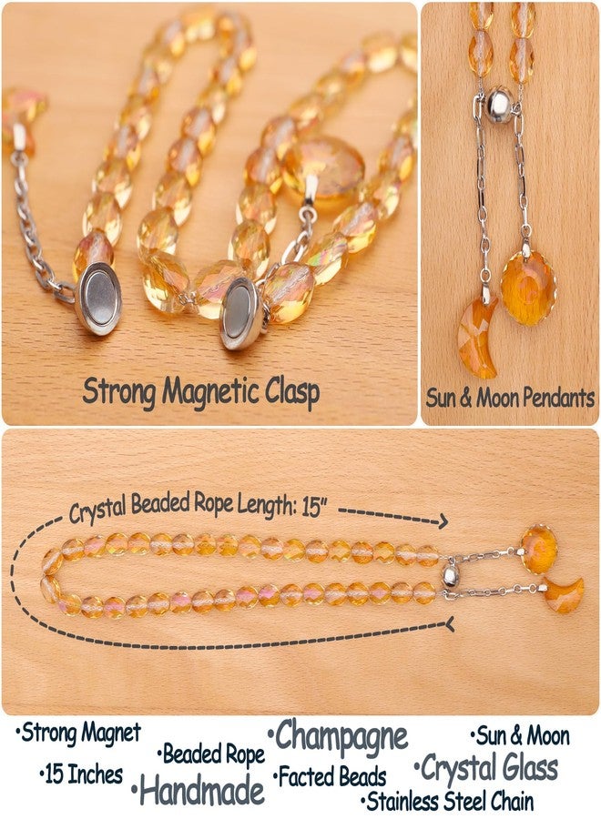 PEDOBO Magnetic Curtain Tiebacks, 2 Pack Crystal Beaded Sun & Moon Pendants Sheers/Draperies Holdbacks for Window Home Office Decor (Gold) - Image 3