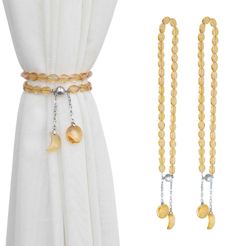 PEDOBO Magnetic Curtain Tiebacks, 2 Pack Crystal Beaded Sun & Moon Pendants Sheers/Draperies Holdbacks for Window Home Office Decor (Gold) - Image 1