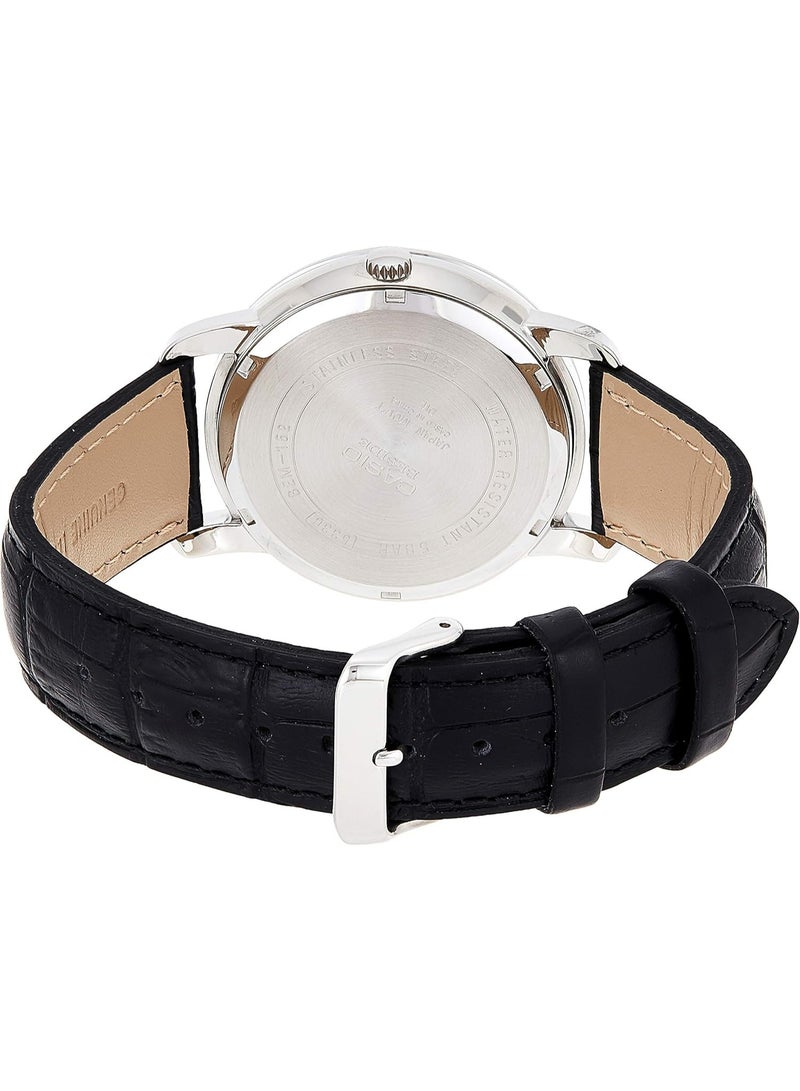 CASIO Analog Men’s Watch BEM-152L-1AVDF, 40 mm Black Dial, Stainless Steel Case & Black Leather Band, 50 m WR - Image 2