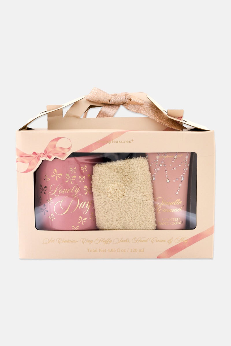 VOTUM 3 Pieces Cozy Fluffy Socks And Hand Cream With Mug Gift Set  - Image 1