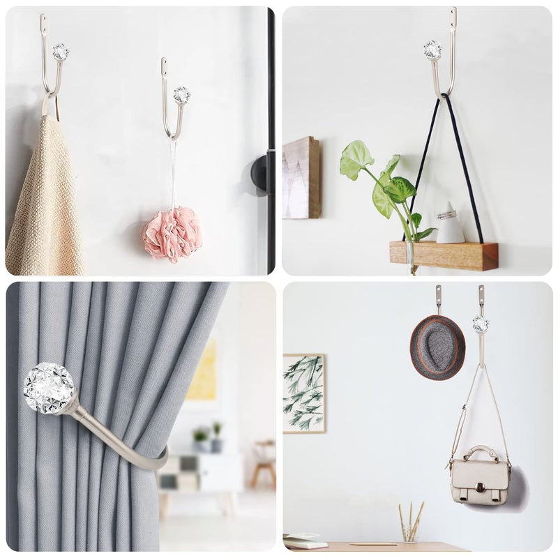 gobutend Curtain Holdbacks 4 Pcs Curtain Tiebacks Hooks For Drapes With Clear Crystal Ball Wall Mounted Window Curtain Holder For Home Decor Silver - Image 5