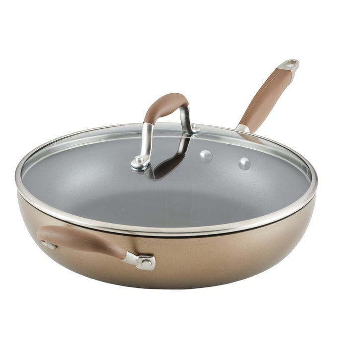 ADVANCED HARD ANODIZED NONSTICK DEEP FRYING PANSKILLET WITH LID 12 INCH ALUMINUM BRONZE