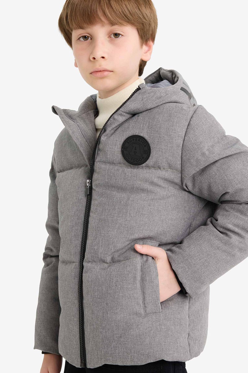 DeFacto Grey Boy Boy Hooded Water Repellent Puffer Jacket Casual - Image 1
