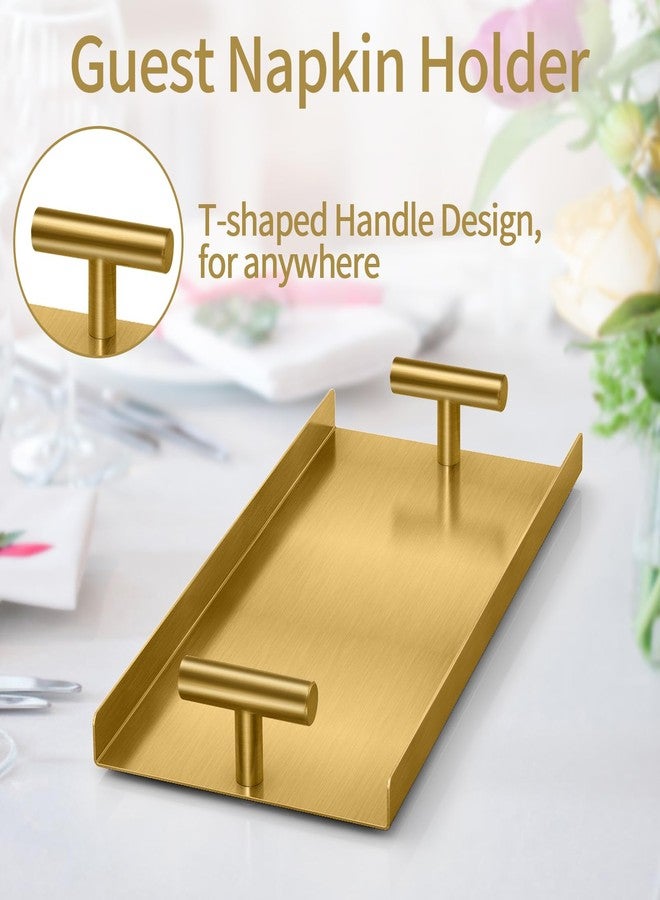 STWWO Gold Napkin Holder for Bathroom, Guest Towel Holder Tray with T-Handle, Disposable Hand Towel Tray for Guest Room, Table, Kitchen - Image 4