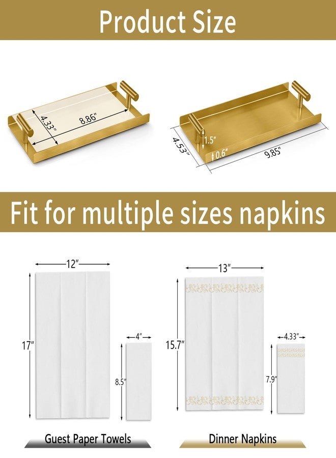STWWO Gold Napkin Holder for Bathroom, Guest Towel Holder Tray with T-Handle, Disposable Hand Towel Tray for Guest Room, Table, Kitchen - Image 5