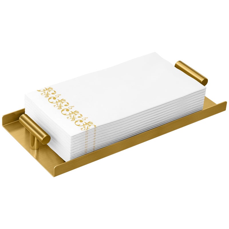 STWWO Gold Napkin Holder for Bathroom, Guest Towel Holder Tray with T-Handle, Disposable Hand Towel Tray for Guest Room, Table, Kitchen - Image 1