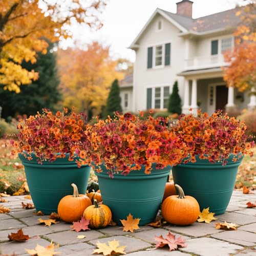 INQCMY Artificial Fake Fall Plants Flowers for Outdoor Outside Decoration,12 Bundles Faux Silk Daisy Flowers UV Resistant Look Real No Fade for Front Door Porch Patio Yard Balcony Autumn Decor - Image 4