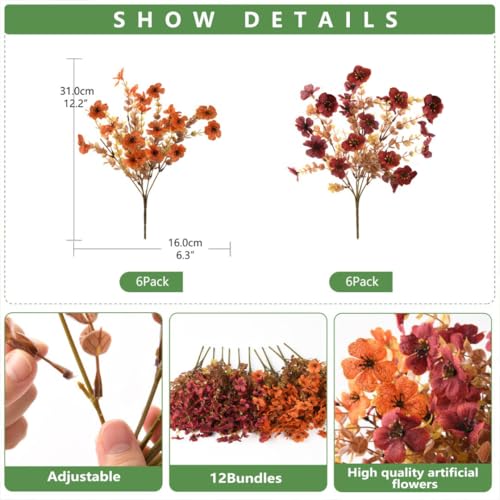 INQCMY Artificial Fake Fall Plants Flowers for Outdoor Outside Decoration,12 Bundles Faux Silk Daisy Flowers UV Resistant Look Real No Fade for Front Door Porch Patio Yard Balcony Autumn Decor - Image 2
