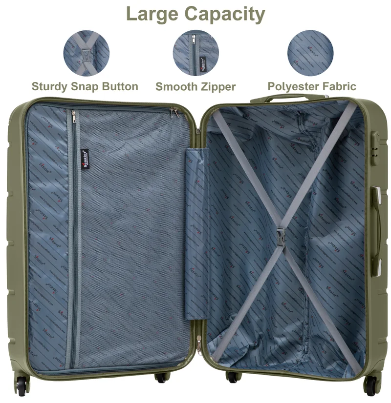 SENATOR Olive Green Hard Case Travel Bag Trolley Luggage Set of 4 ABS Lightweight Suitcase with 4 Spinner Wheels A1012 Olive  | Best Price UAE