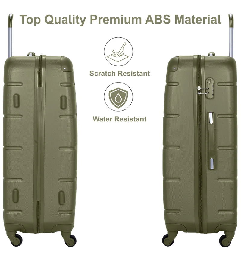 SENATOR Olive Green Hard Case Travel Bag Trolley Luggage Set of 4 ABS Lightweight Suitcase with 4 Spinner Wheels A1012 Olive  | Best Price UAE