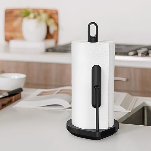 simplehuman حامل مناديل ورقية بسيط من simplehuman مع ذراع توتر، ثقيل الوزن، سهل الاستخدام بيد واحدة، مناسب لسطح المطبخ، ستيل أسود غير قابل للصدأ - Image 3
