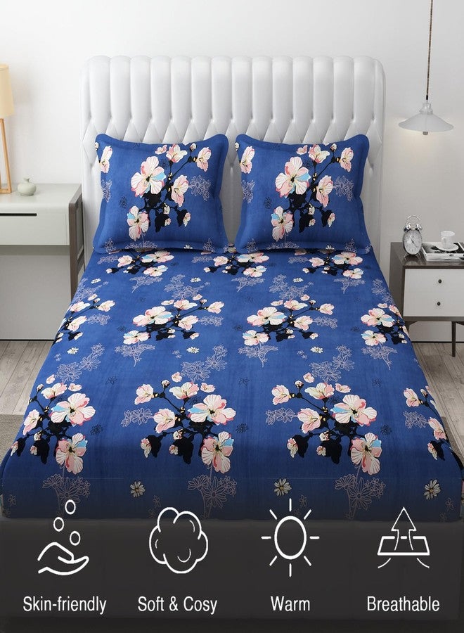 FRESH FROM LOOM ملاءة سرير مزدوجة مقاس كينج مطبوعة بنمط دوار من فريش فروم لوم - ملاءات سرير من الألياف الدقيقة مضادة للحساسية والتجاعيد مع غطائي وسادة (90 × 95 بوصة | زهور، جينز)، 144 خيط، أزرق - Image 5