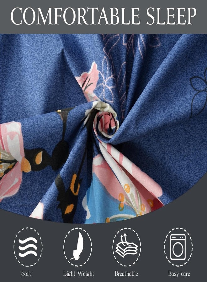 FRESH FROM LOOM ملاءة سرير مزدوجة مقاس كينج مطبوعة بنمط دوار من فريش فروم لوم - ملاءات سرير من الألياف الدقيقة مضادة للحساسية والتجاعيد مع غطائي وسادة (90 × 95 بوصة | زهور، جينز)، 144 خيط، أزرق - Image 2